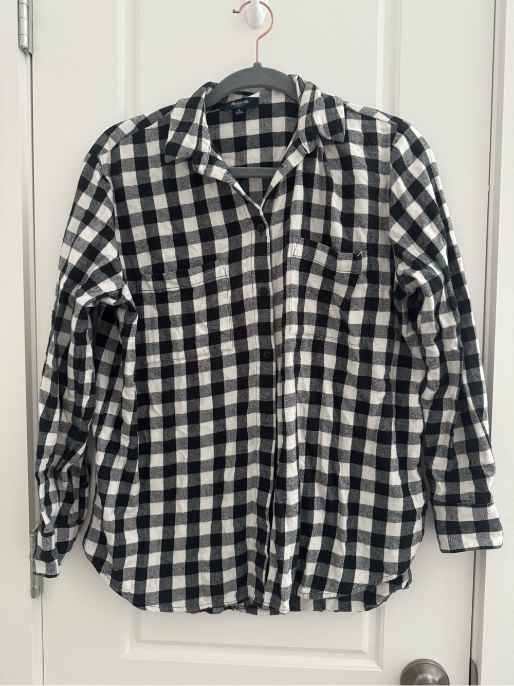 Madewell Black and White Plaid Flannel Button-Down Shirt